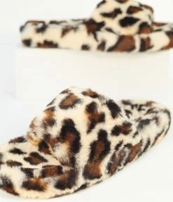 SHOEMAIDEN Leopard Print Fuzzy Slippers