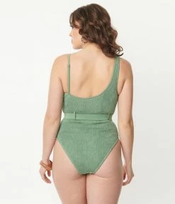 Sunday Brunch Swimwear Green Belted One Piece Swimsuit