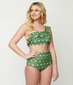Marina West Green & White Polka Dot Two Piece Swim Set Swimwear