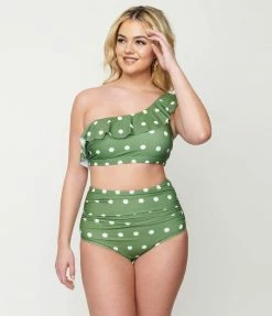 Marina West Green & White Polka Dot Two Piece Swim Set Swimwear