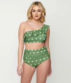 Marina West Green & White Polka Dot Two Piece Swim Set Swimwear