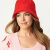 Q2 Red Fuzzy Knit Bucket Hat