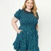 Smak Parlour Plus Size Black & Blue Floral Print Smocked Fit & Flare Dress