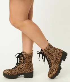 Joia 1980s & 1990s Leopard Suede Platform Combat Boots