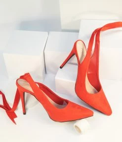 Joia 1980s & 1990s Red Suede Ribbon Ankle Tie Heels