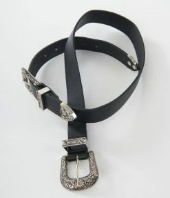 Unique Vintage Black Double Buckle Belt Unique Vintage Brand