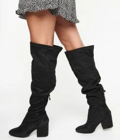 Joia 1970s Black Suede Tall Knee-High Boots