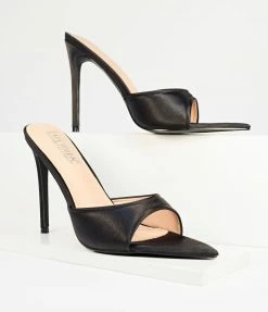 Cape Robbin Black Pointed Peep Toe Mule Heels 1950s