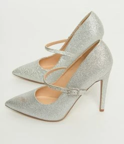 Fortune Dynamic Silver Sparkle Pointed Toe Rhinestone Heels