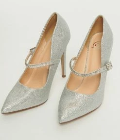 Fortune Dynamic Silver Sparkle Pointed Toe Rhinestone Heels