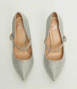 Fortune Dynamic Silver Sparkle Pointed Toe Rhinestone Heels