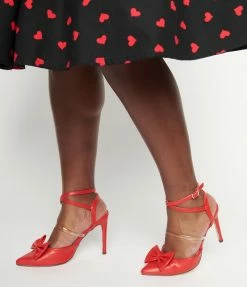 In Touch Footwear 1950s Red Bow Strappy Ankle Heels