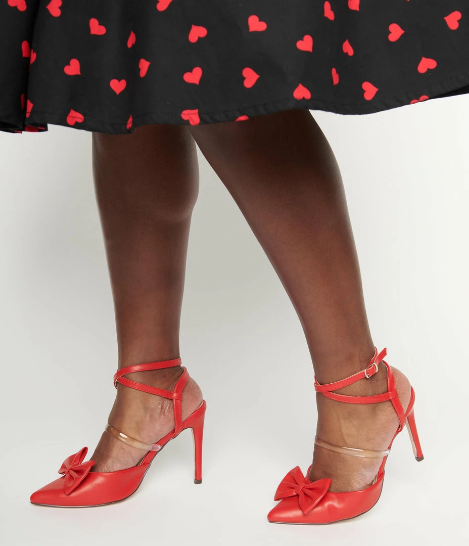 In Touch Footwear 1950s Red Bow Strappy Ankle Heels