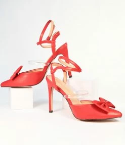 In Touch Footwear 1950s Red Bow Strappy Ankle Heels