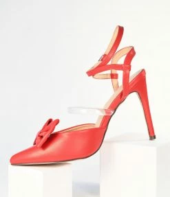 In Touch Footwear 1950s Red Bow Strappy Ankle Heels