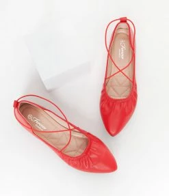 Appleblossom Red Leatherette String Ballet Flat Shoes