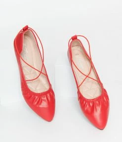 Appleblossom Red Leatherette String Ballet Flat Shoes