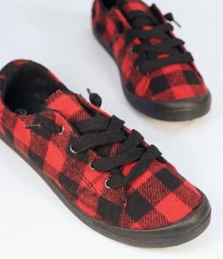 Appleblossom Shoes Red & Black Plaid Fabric Sneakers