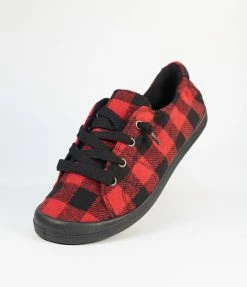 Appleblossom Shoes Red & Black Plaid Fabric Sneakers