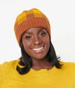Ana Accessories Orange & Mustard Gingham Beanie