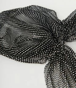 WESTERN FASHION Black Mesh & Silver Rhinestone Headscarf