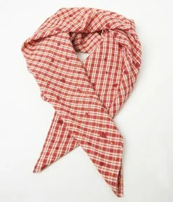 Unique Vintage Red Plaid & Hearts Hair Scarf