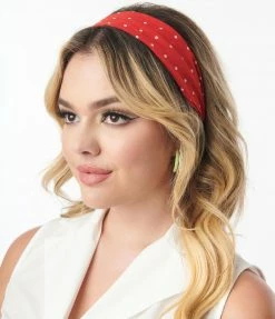 Unique Vintage Red & White Polka Dot Chiffon Hair Scarf 1950s