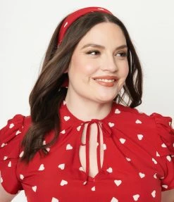 1950s Unique Vintage Red & White Hearts Hair Scarf