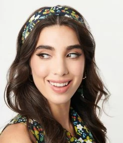 Unique Vintage Black & Ditzy Strawberry Print Hair Scarf 1950s