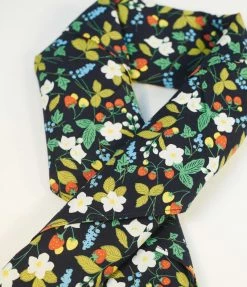 Unique Vintage Black & Ditzy Strawberry Print Hair Scarf 1950s
