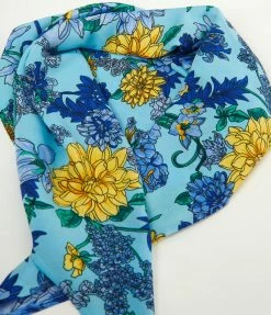 Unique Vintage Blue & Yellow Floral Print Hair Scarf