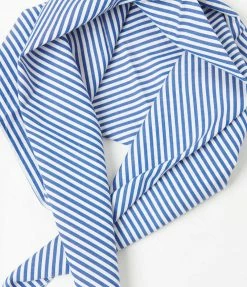 Unique Vintage Navy Blue & White Stripe Print Hair Scarf 1950s