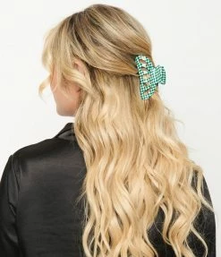 Ana Accessories Green & White Check Claw Hair Clip