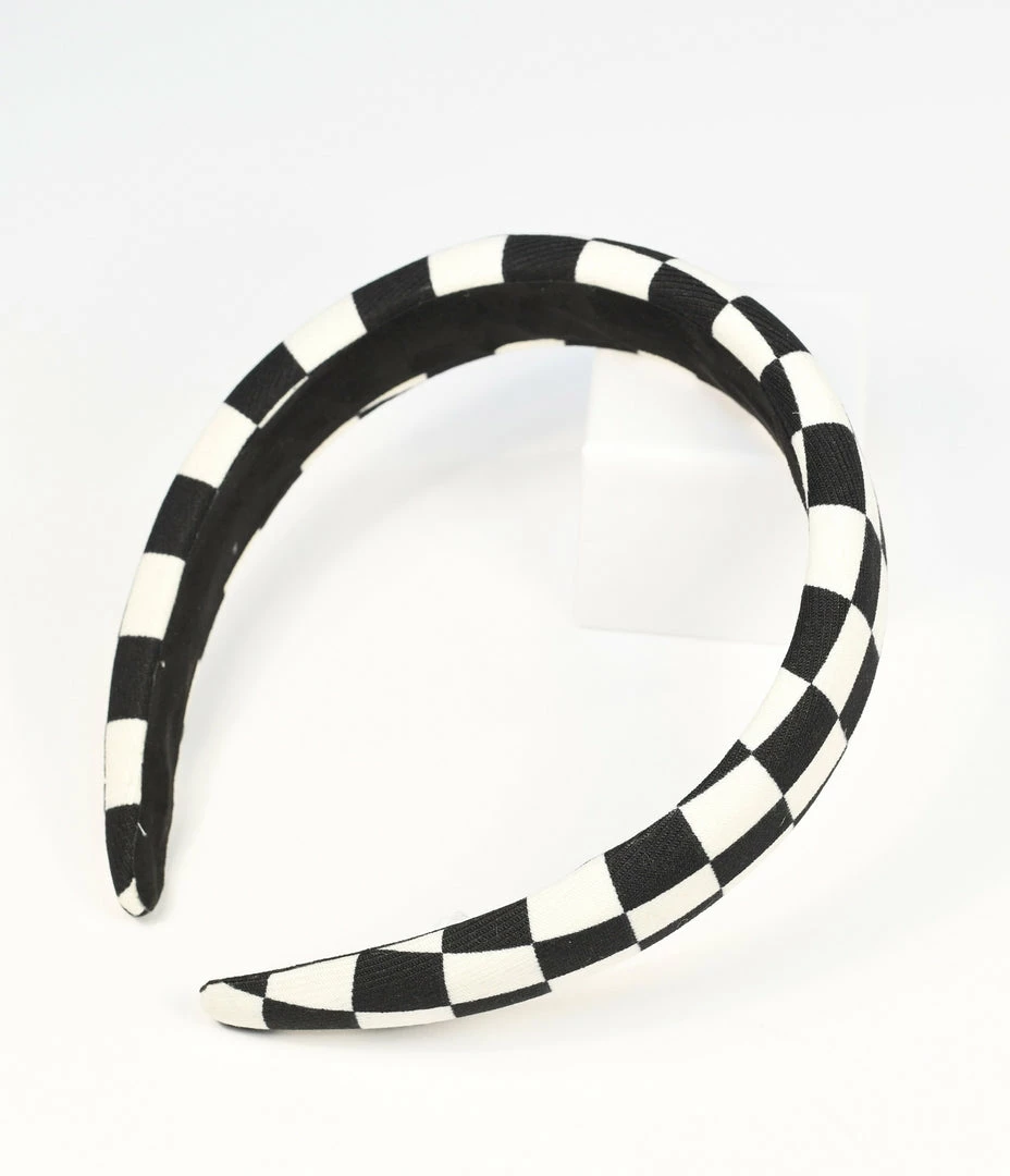 Ana Accessories 1960s Black & White Check Plush Headband