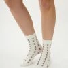 Ana Accessories White & Pink Floral Crew Socks