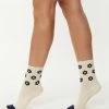 Ana Accessories Cream & Navy Daisy Crew Socks