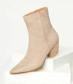 Shoe Addict Taupe Suede Pointed Toe Bootie