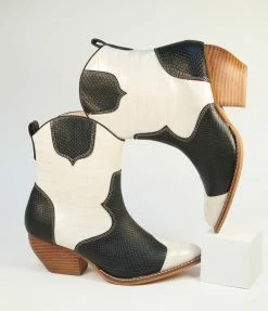 Shoe Addict Black & White Leatherette Cowboy Boots Shoes