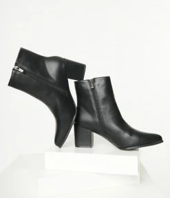 Shoe Addict Black Leatherette Pointed Toe Sabrina Bootie Shoes