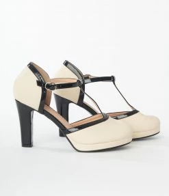Unique Vintage Brand Unique Vintage Beige T-Strap Heels