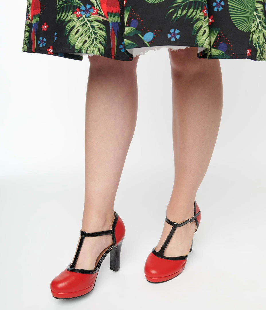 Unique Vintage Red T-Strap Heels