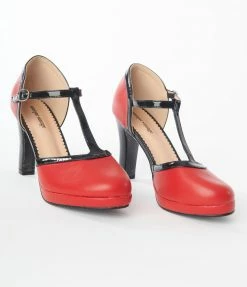 Unique Vintage Red T-Strap Heels