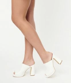 Unique Vintage White Open Toe Mule Heels