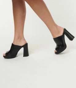 Unique Vintage Black Open Toe Mule Heels Unique Vintage Brand