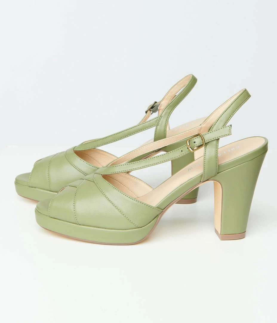 Chelsea Crew Sage Green Peep Toe Arabel Heels
