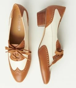 1950s Chelsea Crew Tan & Bone Saddle Shoe Heels