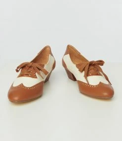 1950s Chelsea Crew Tan & Bone Saddle Shoe Heels