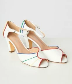 Chelsea Crew White & Rainbow Piping Larisa Heels Shoes