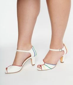 Chelsea Crew White & Rainbow Piping Larisa Heels Shoes