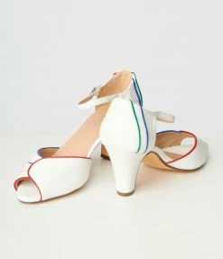 Chelsea Crew White & Rainbow Piping Larisa Heels Shoes